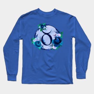 Taurus Zodiac Horoscope Blue Floral Monogram Long Sleeve T-Shirt